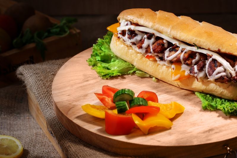 Dions veggie delight sub with colorful fresh vegetables